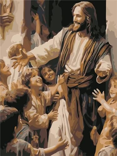 Malen nach Zahlen Erwachsene,Jesus Christus Malen Nach Zahlen Set für Kinder Anfänger DIY Digital Ölgemälde Kits auf Leinwand mit Pinseln und Acryl Pigment mit Rahmen für Home Wall Decor 40x50cm von Lituor