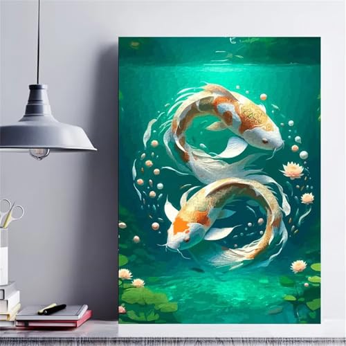 Malen nach Zahlen Erwachsene,Koi-Tier Malen Nach Zahlen Set für Kinder Anfänger DIY Digital Ölgemälde Kits auf Leinwand mit Pinseln und Acrylpigment ohne Rahmen für Home Wall Decor 30x40cm von Lituor