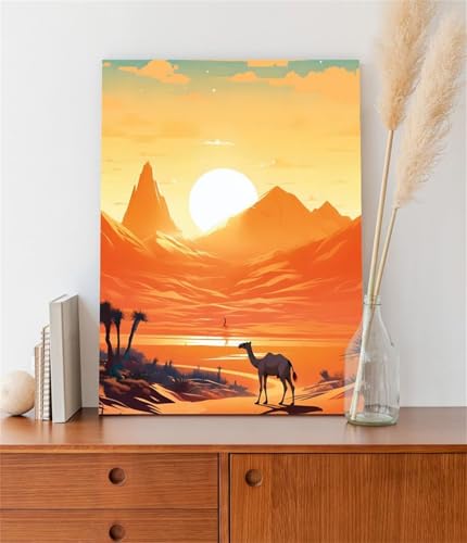 Malen nach Zahlen Erwachsene,Sonnenuntergang Wüstenkamel Malen Nach Zahlen Set für Anfänger DIY Digital Ölgemälde Kits auf Leinwand mit Pinseln und Acrylpigment ohne Rahmen für Home Wall Decor 45x60cm von Lituor