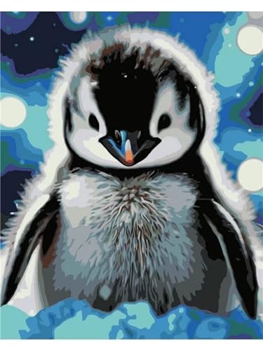 Niedlicher kleiner Pinguin Malen nach Zahlen für Erwachsene,DIY Handgemalt Ölgemälde-Set auf Leinwand mit Pinseln und Acrylpigment für Kinder Anfänger Kunst für Heimdekor Geschenk mit Rahmen,30x40cm von Lituor