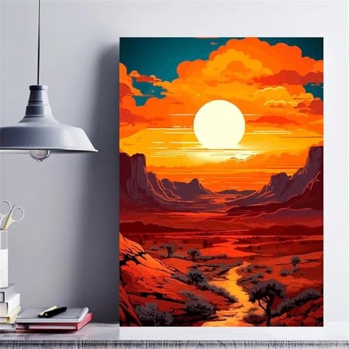 Sonnenuntergangswüste Malen nach Zahlen für Erwachsene,DIY Handgemalt Ölgemälde-Set auf Leinwand mit Pinseln und Acrylpigment für Kinder Anfänger Kunst für Heimdekoration Geschenk,mit rahmen 60x75cm von Lituor