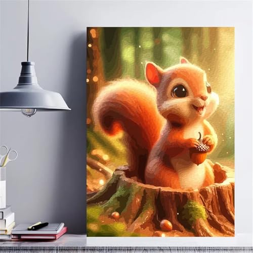 Süßes Eichhörnchen Malen nach Zahlen für Erwachsene,DIY Handgemalt Ölgemälde-Set auf Leinwand mit Pinseln und Acrylpigment für Kinder Anfänger Kunst für Heimdekoration Geschenk,mit rahmen 60x75cm von Lituor