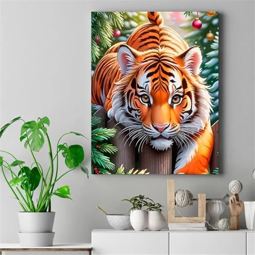 Tierischer Tiger Malen nach Zahlen für Erwachsene,DIY Handgemalt Ölgemälde-Set auf Leinwand mit Pinseln und Acrylpigment für Kinder Anfänger Kunst für Heimdekoration Geschenk,mit rahmen 60x75cm von Lituor