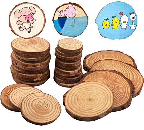 Liuer Rund Natur Holzscheiben Baumscheiben 60PCS Holz Log Scheiben mit Baumrinde Unbehandeltes DIY Handwerk Dekoration Holz Tischdeko Hochzeits Weihnachten Baum Anhänger (3-4 cm,4-5 cm,5-6 cm) von Liuer