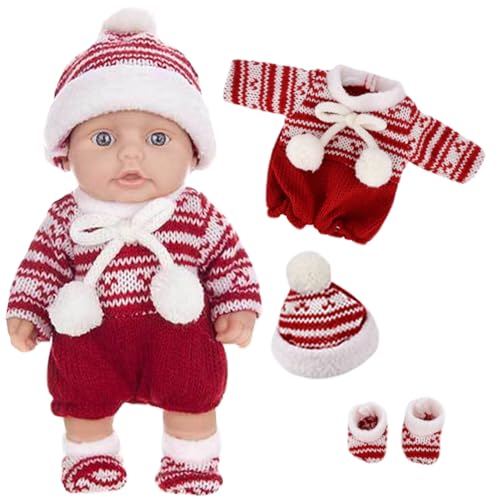 Mini Babypuppen 10 niedliche Weihnachts -Mini -Puppen mit beweglichen Gelenken realistische Neugeborene Babypuppen weiche Vinyl Babypuppen Ganzkörper Stehende Babypuppe mit Kleidung für Kinder, Rot, von Liummrcy