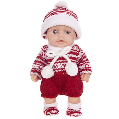 Mini Babypuppen 10 niedliche Weihnachtsmini -Puppen mit beweglichen Gelenken realistische Neugeborene Babypuppen weiche Vinyl Babypuppen Ganzkörper Stehende Babypuppe mit Kleidung für Kinder rot, Spi von Liummrcy