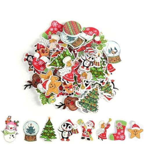 Nähbedarf, Weihnachtsholzknöpfe 2 Löcher Weihnachtsbaum Santa Claus Knöpfe Verzierungen für DIY -Nähen 50pcs von Liummrcy