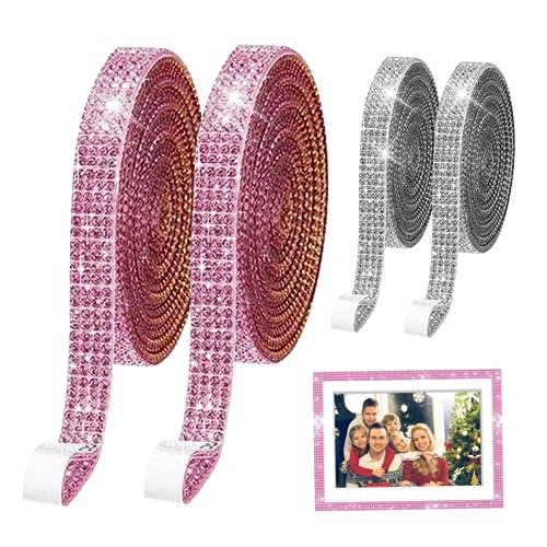 Nähräder, Strassband 4pcs 90x0,8 cm 4 Reihen Kristalle Shinny White Deep Rosy Strass Blech Selbstklebiger Strassgutes Viskosität Bling -Strass -Blingblatt von Liummrcy