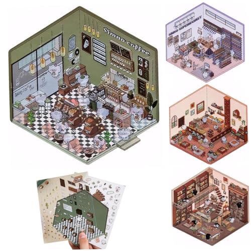 Scrapbooking Stamping, Szenenaufkleber 4 Set Cafe, Shop, Restaurant & Bookstore 3D House Sticker DIY-freundlich entzückende 3D-Aufkleber Stressabbauaufkleber für Erwachsene, Kinder, Kinder von Liummrcy