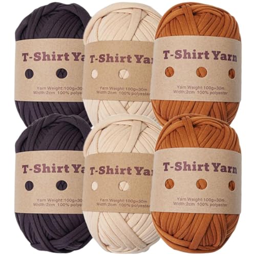 TShirtGarn zum Häkeln, Häkelgarn 6pcs dickes Strickgarn Set 33 Yards Tshirt Garn 100g Elastic Chunky Garn für Beutel werfen Decke Häkelstätte Häuserdekoration von Liummrcy