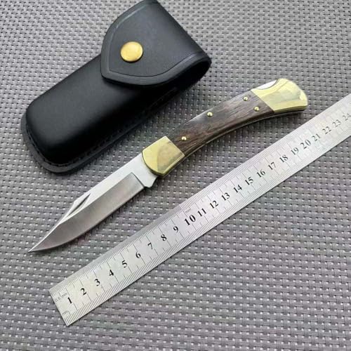 Lius group Faltbar klein outdoor messer survival Jagdmesser scharf stahl Tragbare Camping messer taschenmesser klappmesser flipper tanto neck knife edc messer mit Lederscheide & Kupfer holzgriff von Lius group