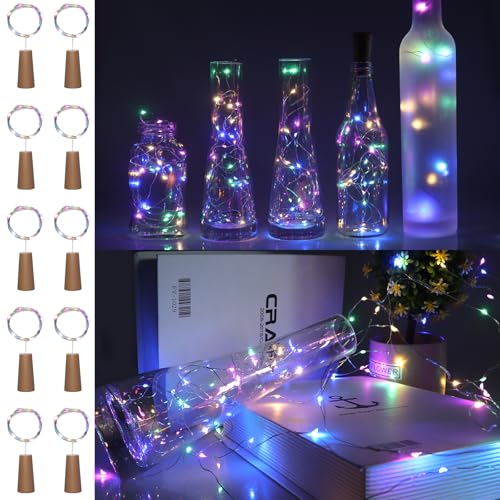 10 Stück Flaschenlichter Mit Korken, Mehrfarbig, 2M, 20 Leds, Mini-Kupferdraht, Feenlichter Für Weinflaschen, Wasserdichtes Nachtlicht, Geeignet Für Heimwerker, Partys, Rasen, Festivals(Mehrfarbig) von Liuyife