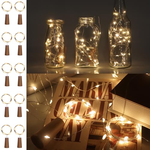 Liuyife 10 Stück Flaschenlichter Mit Korken, Warmweiß, 2M, 20 LEDs, Mini-Kupferdraht, Feen-Weinflaschenlichter, Wasserdichtes Nachtlicht, Geeignet Für Heimwerker, Party, Rasen, Festival (Warmweiß) von Liuyife