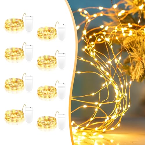 Liuyife 8 Stück 2 Meter Warmweiße Dekorative Flaschenlichterkette, 20 LED Mini-Lichterkette Aus Kupferdraht, Wasserdichtes Nachtlicht, Geeignet Für Heimwerkerarbeiten, Partys, Rasen, Weihnachtsfeste von Liuyife