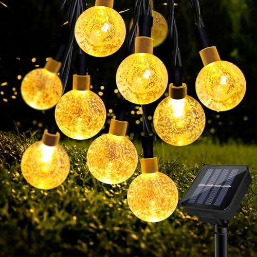 Liuyife Solar Lichterkette Aussen 60LED 11M, IP65 Wasserdicht, 8 Modes Indoor/Outdoor Solar Kristallkugel Lichterketten für Garten, Balkon, Hochzeit, Weihnachten, Party, Warmweiß von Liuyife