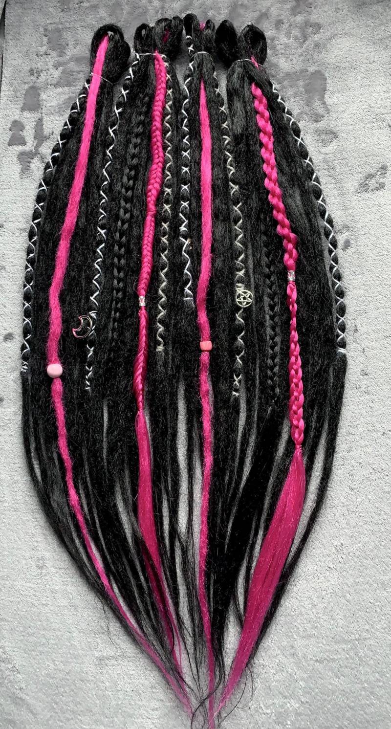 Pink Demon | Custom Made Dreadlocks Extensions Synthetic Dreads Black Pink Magenta Rose von LivanaDreadart