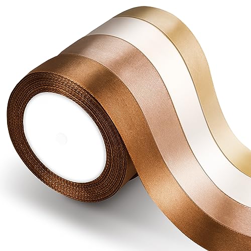 Livdouyu 4 Farben Satinband, Geschenkband DIY Handwerk 22m, Schleifenband zum Verpacken, Geschenkband für Valentinstag, Solid Color Ribbon Stoffband für Haarschleifen Baby Shower(Gold) von Livdouyu