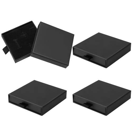 Livdouyu 4 Stück Schmuck Geschenkbox, 7x7x1.7 cm Schwarz Schmuckschatulle Klein Schmuckbox Schmuck Organizers Schmuckkästchen Schmuckschachtel für Armband Halskette von Livdouyu