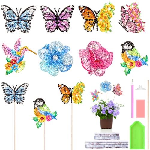 Livdouyu 8 PCS Diamond Painting Schmetterling, Diamond Painting Art für Garten Dekor Schmetterling Gartenstecker Diamand Painting Mädchen Kinder für Fensterdeko Gartendeko Bastelhandwerk von Livdouyu