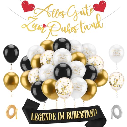 Livdouyu Rente Deko, Ruhestand Deko, Luftballons Ruhestand, Alles Gute Zum Ruhestand Banner, Endlich Rentner Schärpe, Ruhestand Girlande, Feierabend Deko für Pension Renteneintritt Abschied Party von Livdouyu