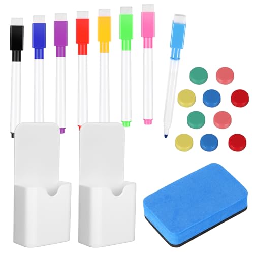 Livdouyu 21 Stück Whiteboard Schwamm Magnetisch Set Whiteboard Stifte Marker,Stifthalter Magnetisch Magnete Stark für Whiteboard Halterung Kühlschrank Schule Büro(Weiß) von Livdouyu