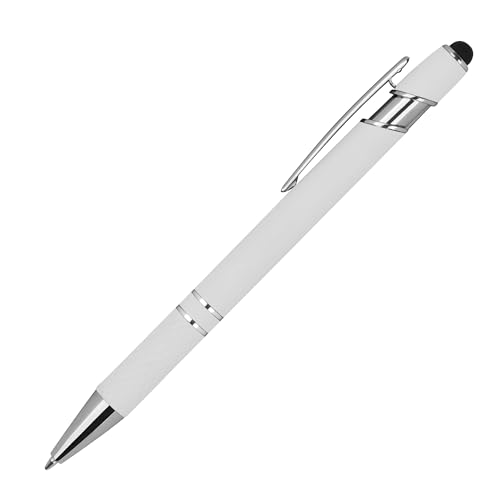 10 Touchpen Kugelschreiber aus Metall / mit Muster / Farbe: weiß von Livepac-Office