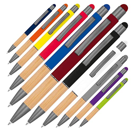 10 Touchpen Kugelschreiber mit Griffzone aus Bambus / 10 Farben von Livepac-Office