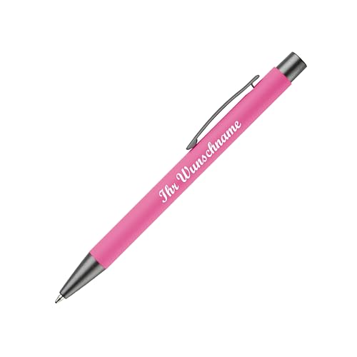 10x Kugelschreiber mit Namensgravur - aus Metall - mit Soft-Touch - Farbe: pink von Livepac-Office