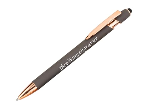 10x Touchpen-Kugelschreiber "Roségold" aus Metall mit Gravur / Farbe: grau von Livepac-Office