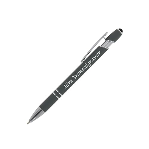 10x Touchpen Kugelschreiber mit Gravur / aus Metall / Soft-Touch / Farbe: grau von Livepac-Office