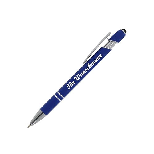 10x Touchpen Kugelschreiber mit Namensgravur - aus Metall - Soft-Touch - blau von Livepac-Office