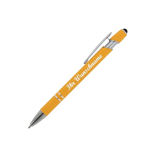 10x Touchpen Kugelschreiber mit Namensgravur - aus Metall - Soft-Touch - gelb von Livepac-Office