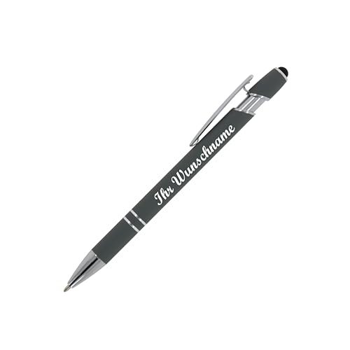 10x Touchpen Kugelschreiber mit Namensgravur - aus Metall - Soft-Touch - grau von Livepac-Office