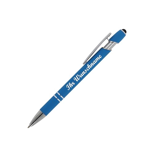 10x Touchpen Kugelschreiber mit Namensgravur -aus Metall - Soft-Touch - hellblau von Livepac-Office