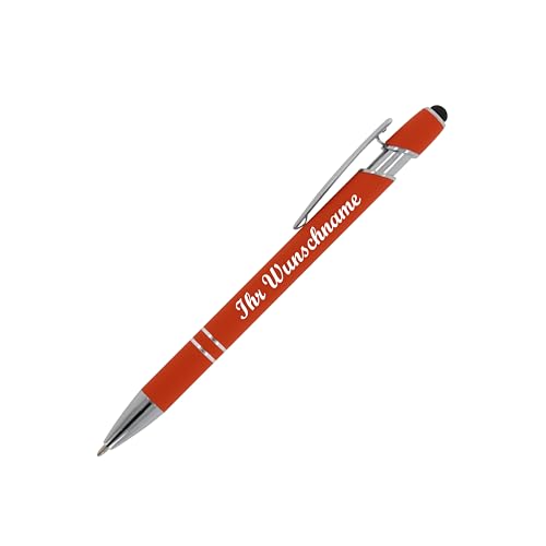 10x Touchpen Kugelschreiber mit Namensgravur - aus Metall - Soft-Touch - orange von Livepac-Office