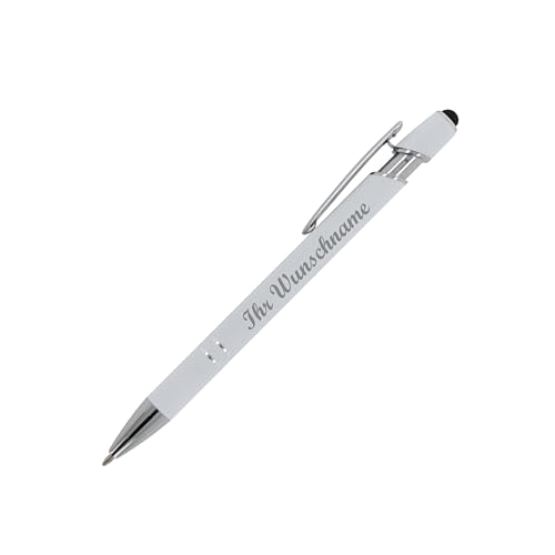 10x Touchpen Kugelschreiber mit Namensgravur - aus Metall - Soft-Touch - weiß von Livepac-Office