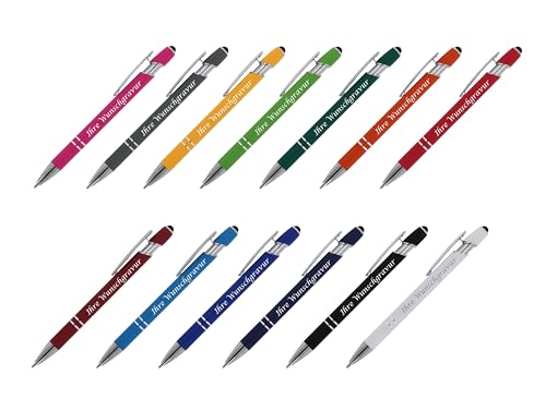 13x Touchpen Kugelschreiber mit Gravur / aus Metall / Soft-Touch / 13 Farben von Livepac-Office