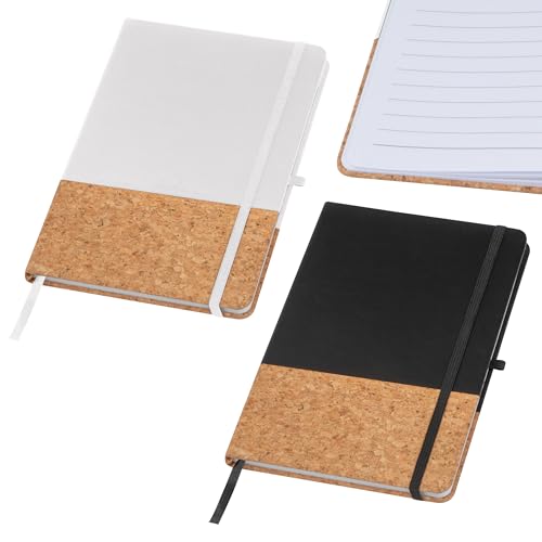 2x Notizbuch mit PU-Kork Cover / A5 / 160 Seiten / Farbe: je 1x weiß + schwarz von Livepac-Office