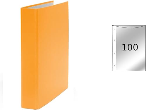 3x Ringbuch / DIN A5 / 4-Ring Ordner / Farbe: orange + 100 Prospekthüllen von Livepac Office