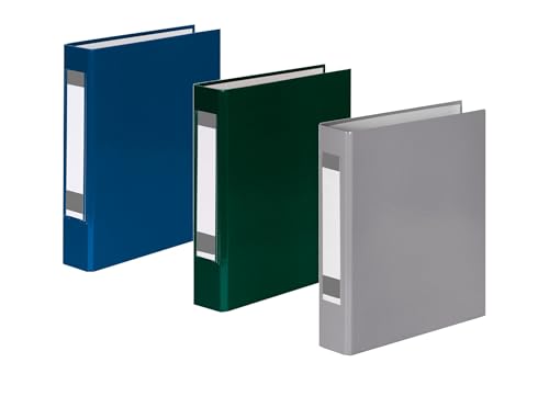 3x Ringbuch mit Rückenschild / DIN A5 / 2-Ring / je 1x blau, grün und grau von Livepac-Office