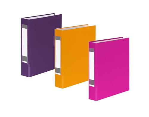 3x Ringbuch mit Rückenschild / DIN A5 / 2-Ring / je 1x lila, gelb und pink von Livepac-Office