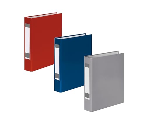 3x Ringbuch mit Rückenschild / DIN A5 / 2-Ring / je 1x rot, blau und grau von Livepac-Office