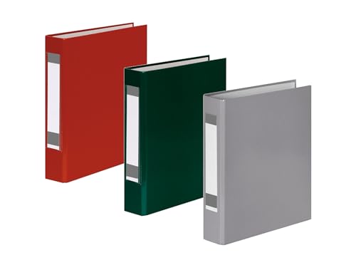 3x Ringbuch mit Rückenschild / DIN A5 / 2-Ring / je 1x rot, grün und grau von Livepac-Office