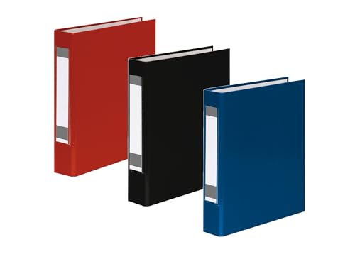 3x Ringbuch mit Rückenschild / DIN A5 / 2-Ring / je 1x rot, schwarz und blau von Livepac-Office