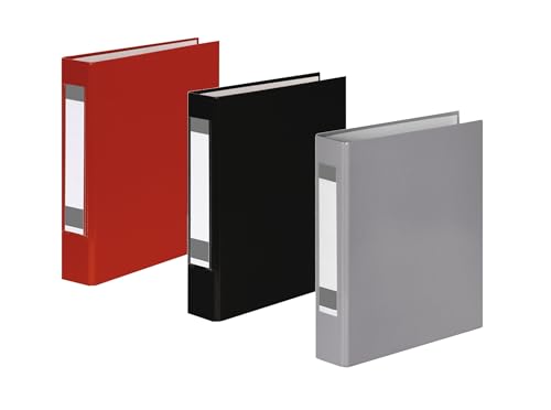 3x Ringbuch mit Rückenschild / DIN A5 / 2-Ring / je 1x rot, schwarz und grau von Livepac-Office