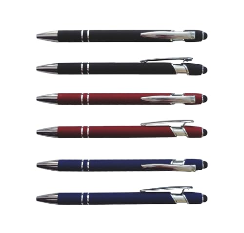 3x Touchpen-Kugelschreiber aus Metall / gummiert / je 1x schwarz, rot, blau von Livepac-Office