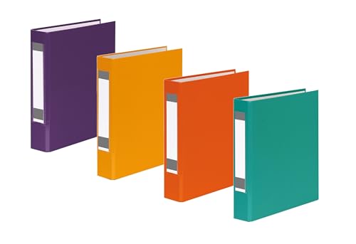 4x Ringbuch mit Rückenschild / DIN A5 / 2-Ring / je 1x lila,gelb,orange,türkis von Livepac-Office