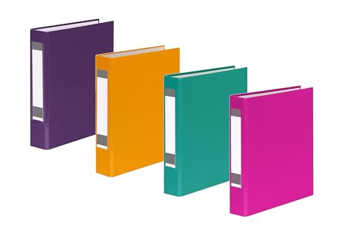 4x Ringbuch mit Rückenschild / DIN A5 / 2-Ring / je 1x lila,gelb,türkis,pink von Livepac-Office