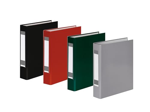 4x Ringbuch mit Rückenschild / DIN A5 / 2-Ring / je 1x rot,schwarz,grün,grau von Livepac-Office