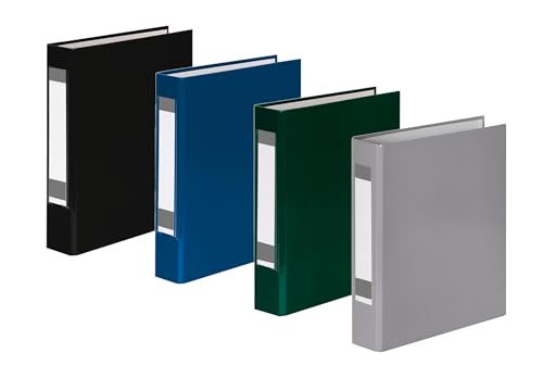 4x Ringbuch mit Rückenschild / DIN A5 / 2-Ring / je 1x schwarz,blau,grün,grau von Livepac-Office